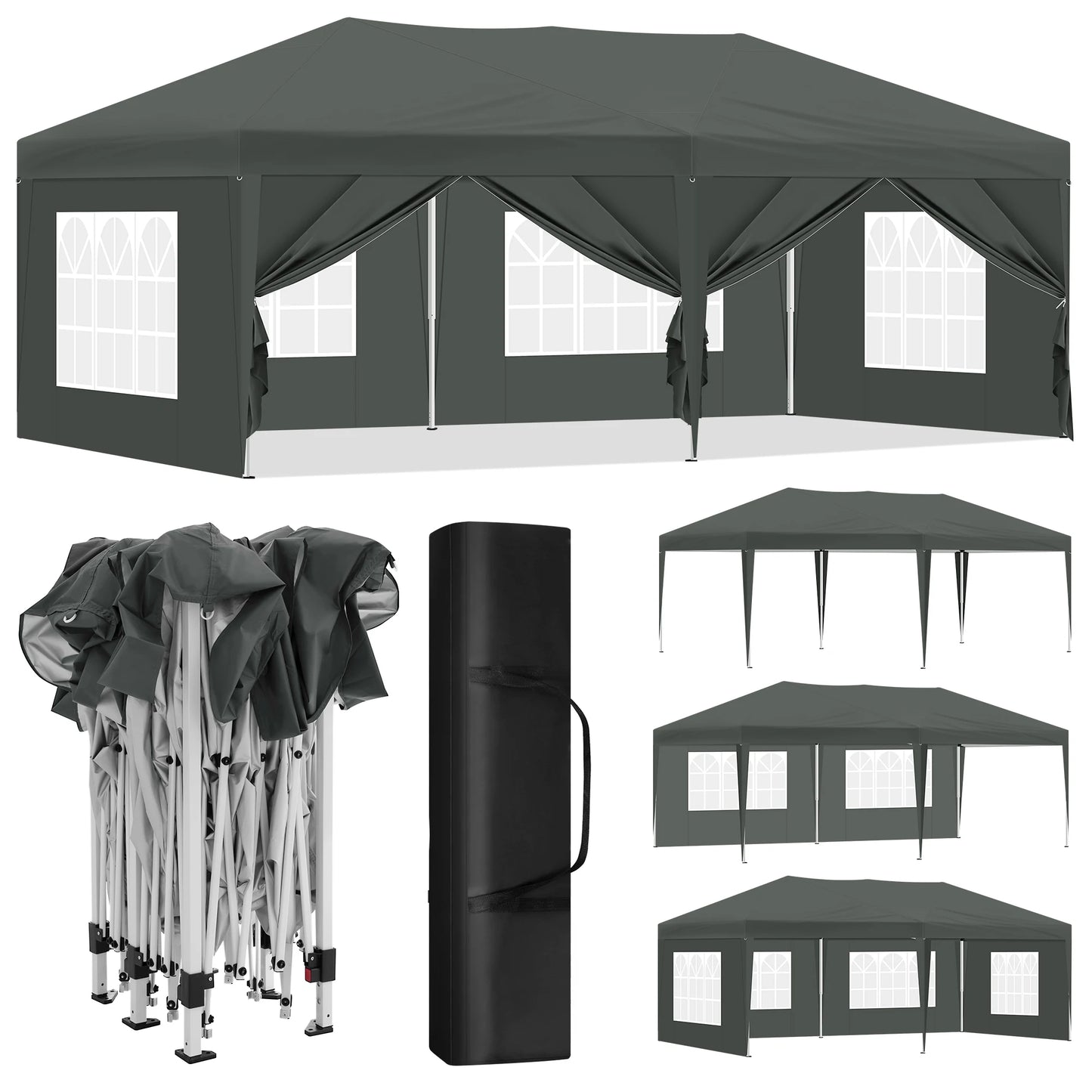 Tuinpaviljoen – Partytent – Tuitent – Overkapping – Waterdicht Oxford Doek – Pop-Up Systeem - 3x6 Meter – Antraciet