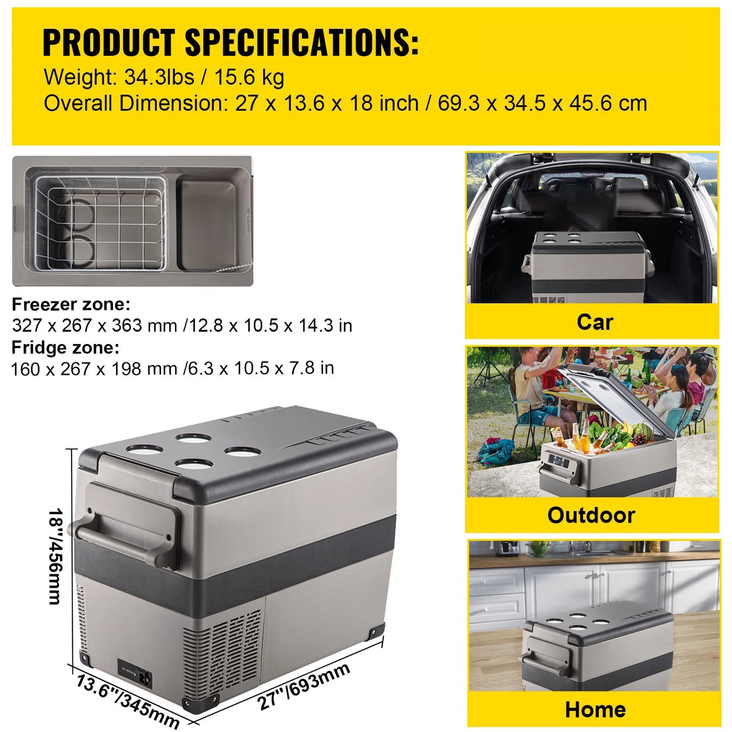 Mini Koelkast – Auto Koelkast – Draagbare Koelbox – Camping Koelkast – 45 Liter Inhoud – 12V/24V En 110-240V – Snel Koelen