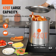 Kookgerei - Geschikt voor inductie - Antiaanbaklaag - Roestvrij Staal - 42L - Kookgerei Kookpot - Commerciële Kookpot - Grote Soeppan - Kookgerei Sauspot met Zeefdeksel - Zilver