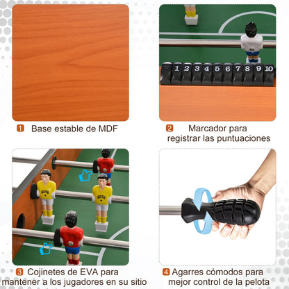 Tafelvoetbaltafel – Voetbalspel – Jeu de Football – Kickertafel – Spelletje – Natuurlijk Hout – Compact Formaat 122x61x80,7 cm – Duurzaam MDF & Roestvrijstalen Stangen