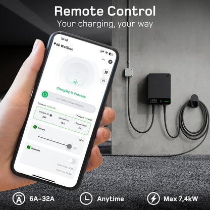 Wallbox 7,4 kW – EV-lader – Oplaadstation – Laadpaal – Elektrische Auto Oplader – 10m Type 2-kabel – Slimme App Bediening – Ingebouwde RCD Type B Veiligheid - QUORE