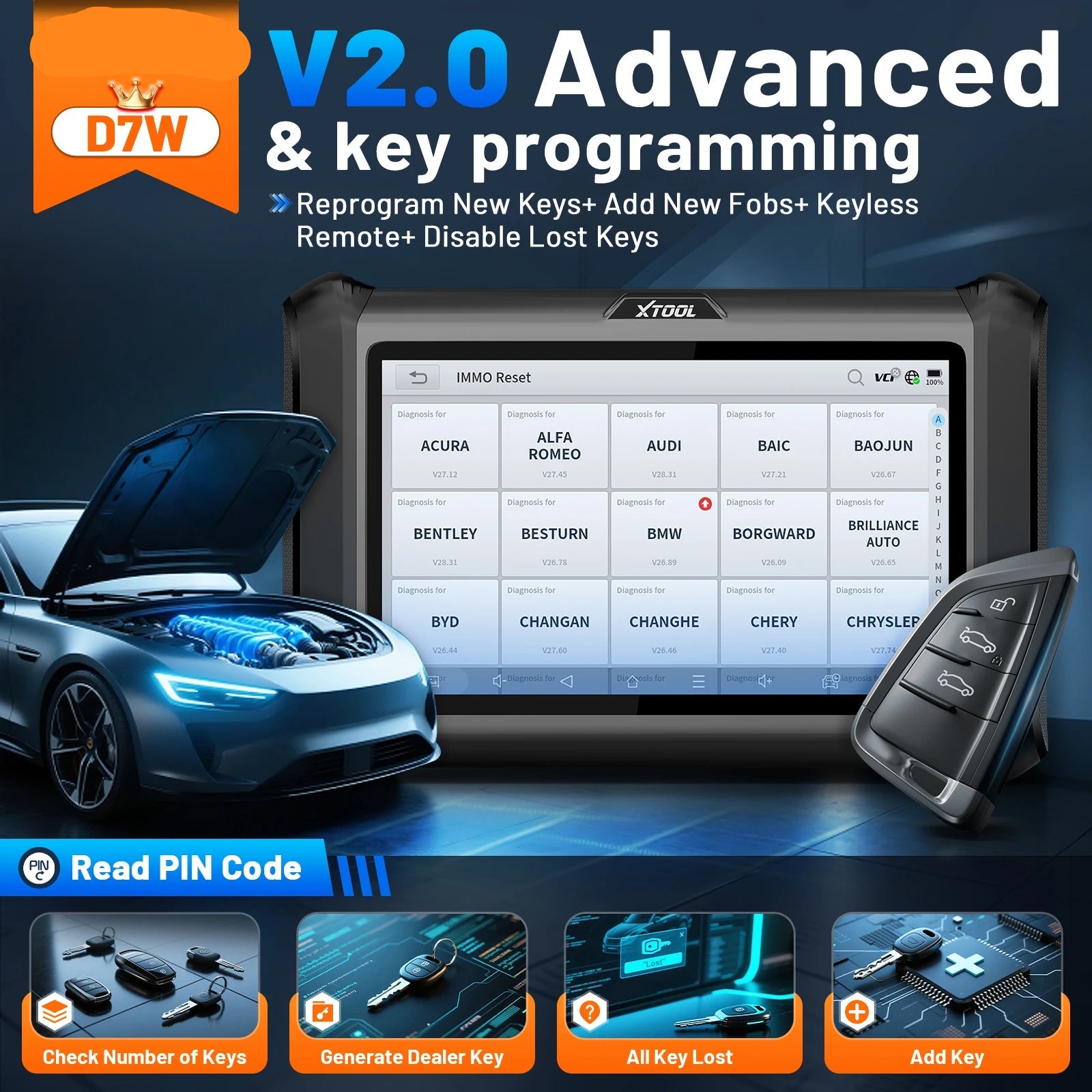Auto Diagnose Scanner – OBD2 Diagnosetool – ECU Programmer – Autosleutel Programmeerder – Bluetooth Diagnoseapparaat – 7 Inch Touchscreen – WiFi & Bluetooth Verbinding - QUORE