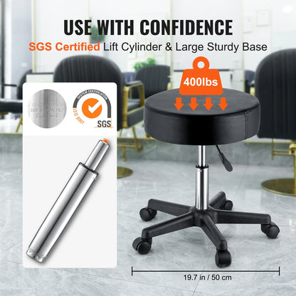 Rolling Stool - Stoel - Kruk - Rolling Stool - Zadelkruk - 40 cm Diameter - Rolling Ronde Kruk - Verstelbaar - 5 Zwenkwielen - voor Bar Salon Kantoor