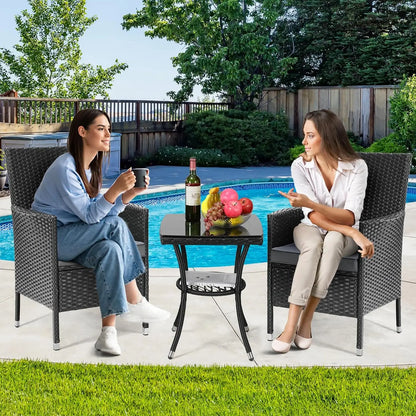 Loungeset – Tuinmeubilair – Balkonset – Loungeset 3-Delig – PE-Rattan – Weerbestendig – Met Glazen Tafel - QUORE