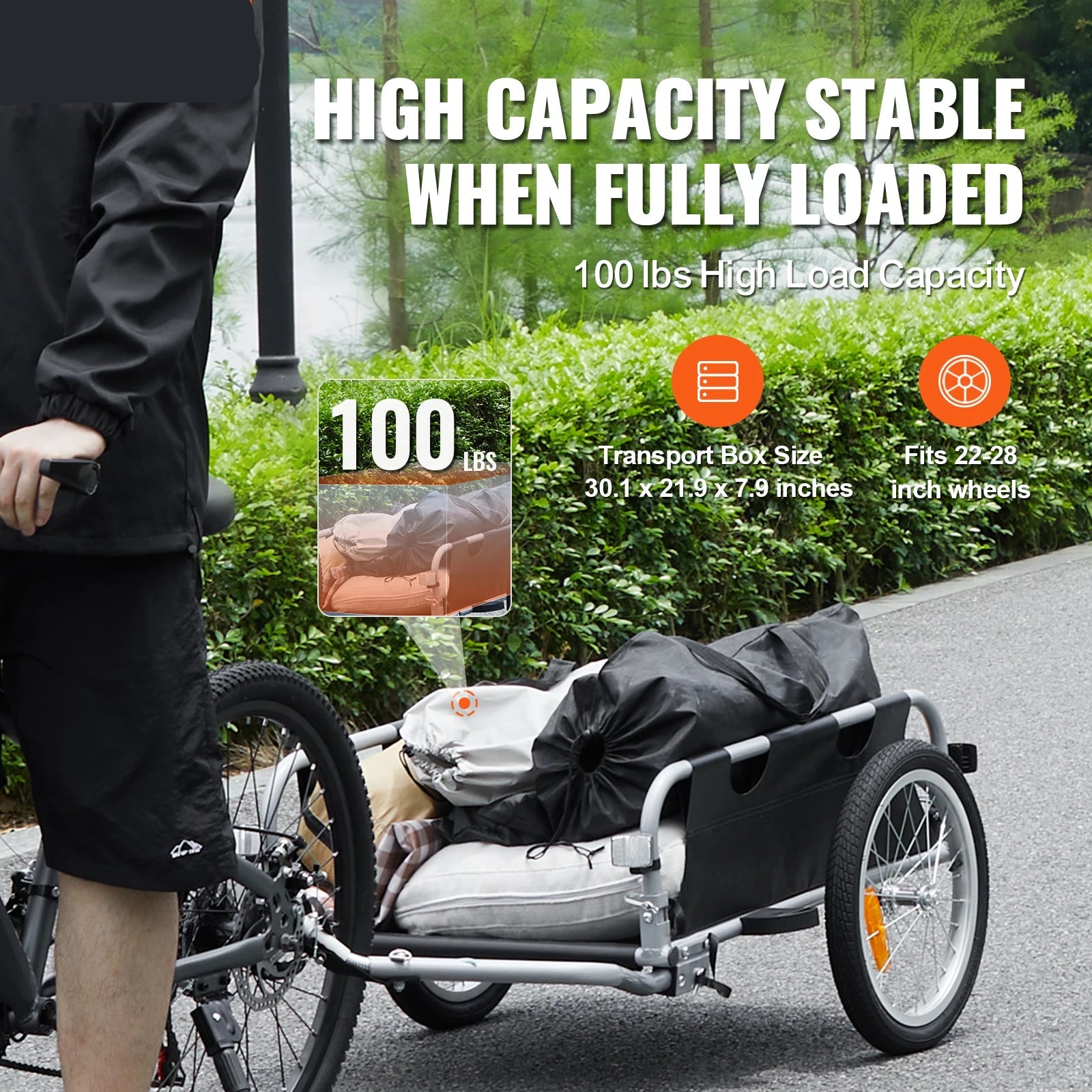 Fietsbagagekar – Fietsaanhanger – Bagagewagen – Fietskar – Aluminium Frame – 45 Kg Draagvermogen – 16-Inch Banden - QUORE