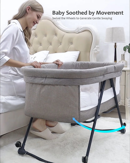 Baby Bed - Co Sleeper - Opvouwbaar - Grab-And-Go Reiswieg - Schommelfunctie - Op Wielen - Incl. Matras - Grijs Bravo Basic