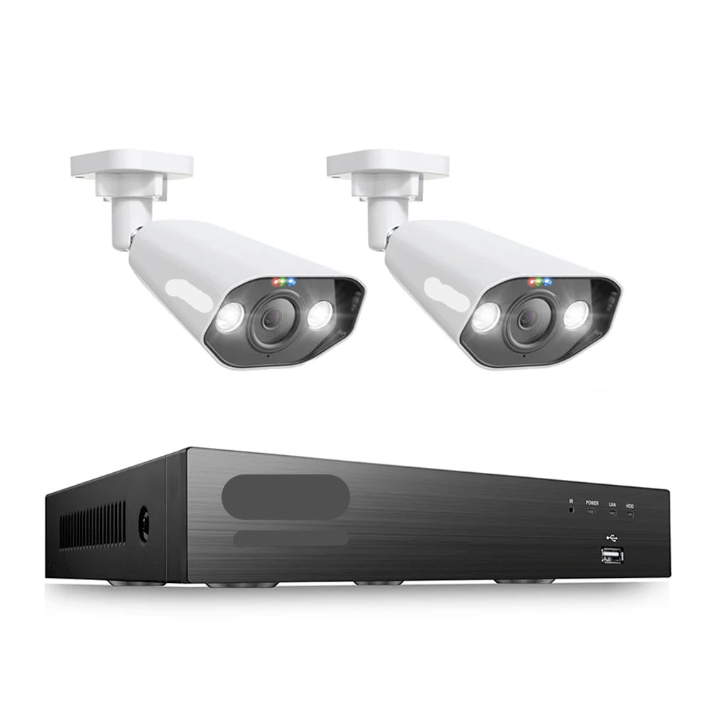 Beveiligingscamerasysteem - CCTV Camerasysteem - 8MP - 8-Kanaals 4K Ultra HD - Openlucht- IP66 Waterdichte - Bewakingscamera - Beveiligingscamera - PoE NVR Kit met Spotlight en Sirene - met IP-Videobewaking - Zonder HDD - 2 Stuks - Wit