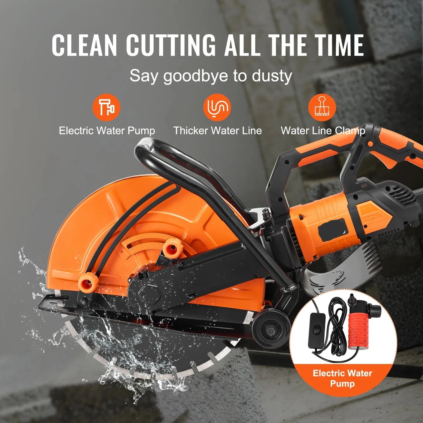 Elektrische Betonzaag - Betonfrees - Steenzaagmachine - Muurfrees - Zaagmachine - Steenzaag - 16 Inch Cirkelzaag - 6 Inch Zaagdiepte - Waterkoeling - Voor Beton - Steen en Baksteen - 3600RPM - 3200W - Oranje