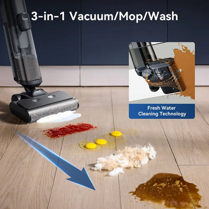 Draadloze Stofzuigers - Stofzuiger - Natte & Droge - Vacuum Cleaner - 380 RPM - 2500mAh-Batterij - 35 min Lopend - 1L Schone Watertank - met Zuigstofzuiger - Dweil - Wasfunctie - Grijs