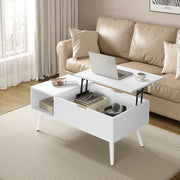 Adjustable Coffee Table - Folding Table with Storage - Modern Coffee Table - Wooden Table with Lifting Board - 100x50x43 cm - White