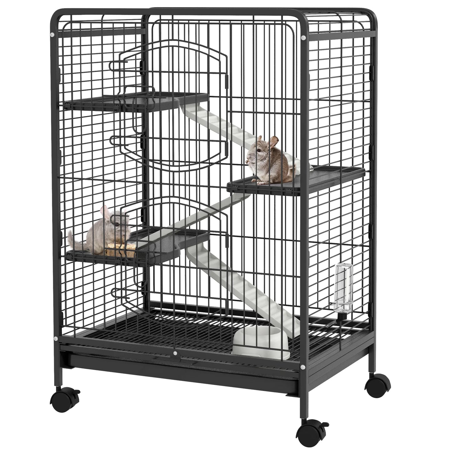Knaagdierrkooi – Knaagdierkooi – Konijnenkooi – Cavia Kooi – Dierenkooi – Metalen Kooi – 3 Etages Met Wieltjes – Uitneembare Bodemplaat