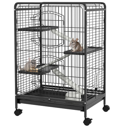 Knaagdierrkooi – Knaagdierkooi – Konijnenkooi – Cavia Kooi – Dierenkooi – Metalen Kooi – 3 Etages Met Wieltjes – Uitneembare Bodemplaat