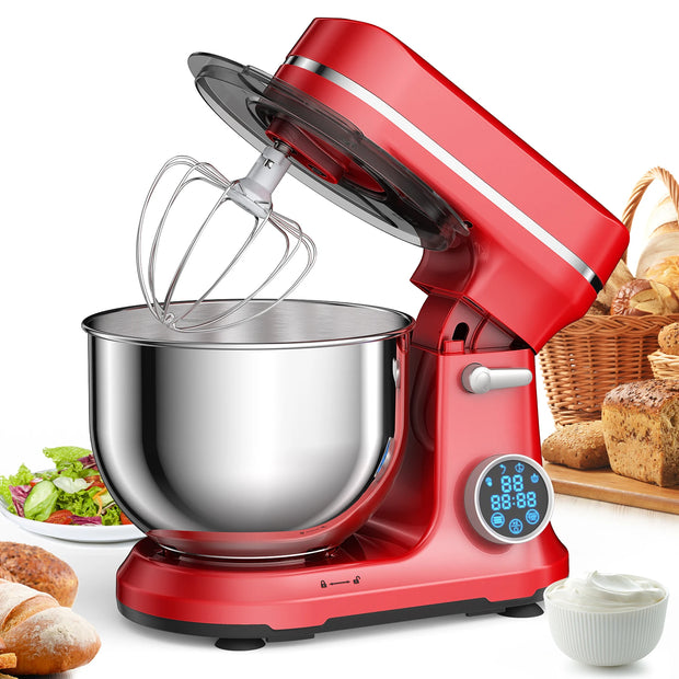 BioloMix - Kitchen Mixer - Mixer - 1200W 11-Speed ​​DC Motor, Digital OLED Display, Electric Kitchen Mixer with Dough Hook - Red