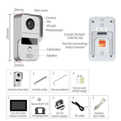 Video Deurbel – Draadloze Deurbel – Video Intercom – Slimme Deurbel – Deurbel Met Camera – 7-Inch Touchscreen – 1080p HD Resolutie