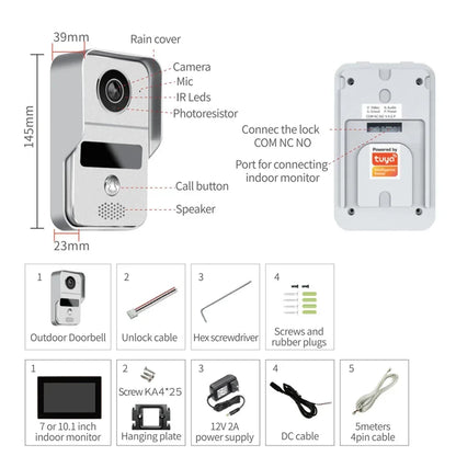 Video Deurbel – Slimme Deurbel – Video Intercom – Deurbel Met Camera – Draadloze Deurbel – 7 Inch Touchscreen – IP44 Waterbestendig