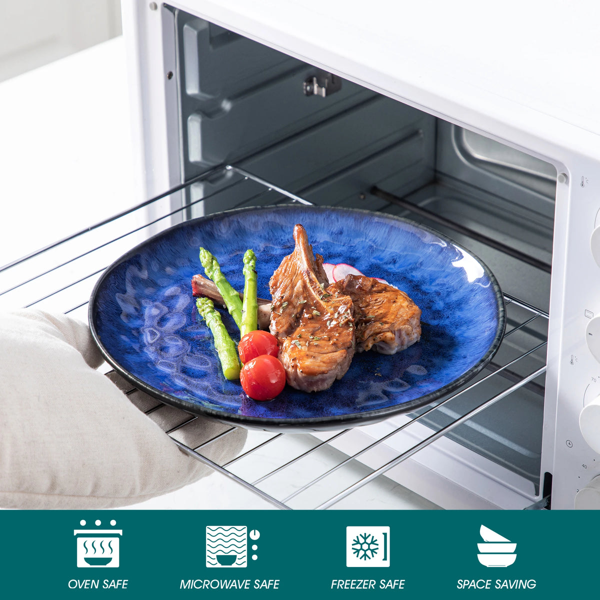Servies - Servies set - 48 Stuks - Ovens Verandering -  Glazuur Porselein TablewareSet - met Diner Bord, Dessertplaat - Kom - Mok - Sterrenblauwe