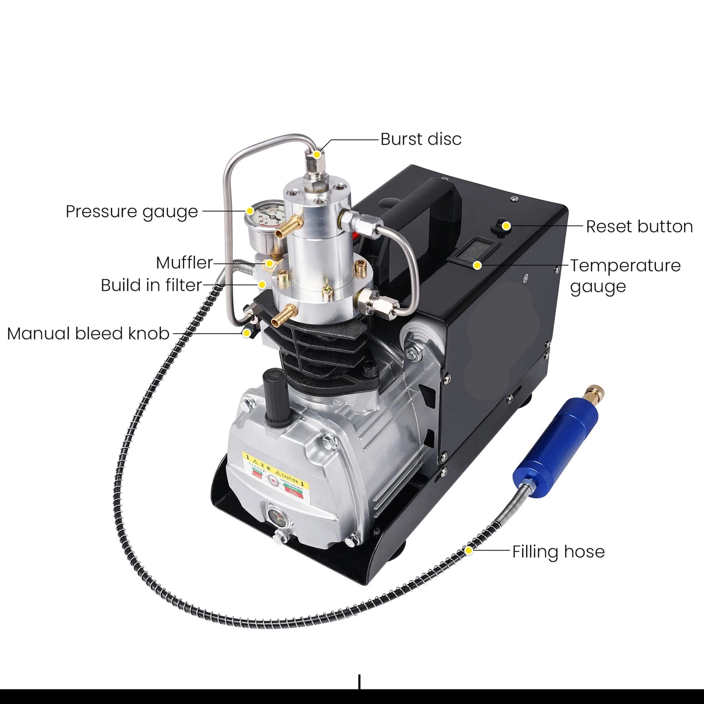 Luchtcompressor - Compressor - Luchtpomp - Airpress Compressor - 4500Psi - 300bar - PCP - Hoge Druk Pneumatische Luchtpomp – Ingebouwde Ventilator  - Geschikt voor Luchtgeweren en Scuba Tanks - Handmatige Versie – 220V