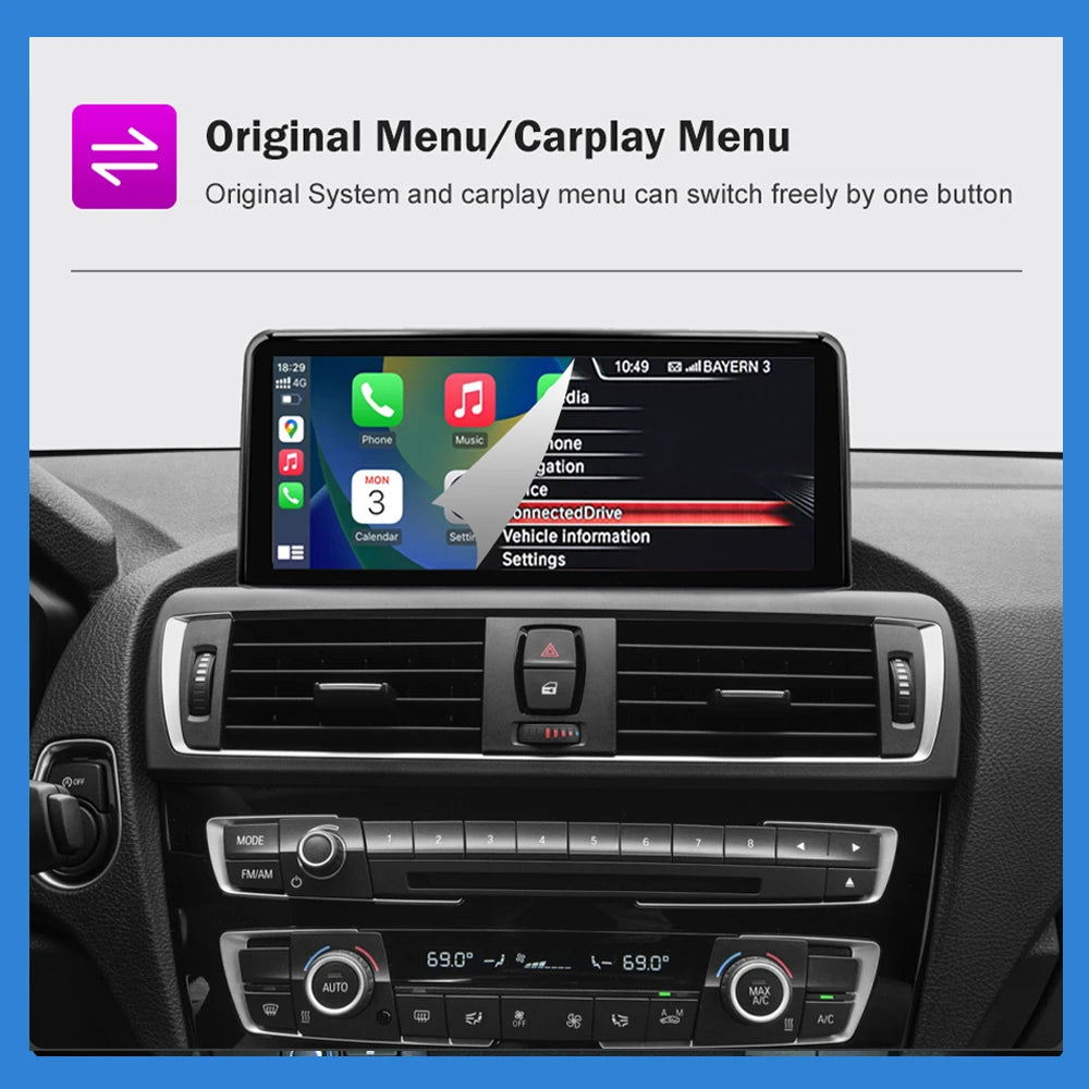 10,25 inch touchscreen multimedia unit – Autobedieningsscherm – Auto infotainmentsysteem – Carplay upgrade – BMW NBT navigatie – Draadloze Apple CarPlay – Android Auto – Helder 1920x720 resolutie – 4x45W versterker - QUORE
