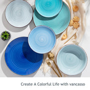 Tableware - Tableware set - 18 Piece Plates - Soup Plates - Dessert Plates - Earthenware Service for 12 persons - Bonita Blue