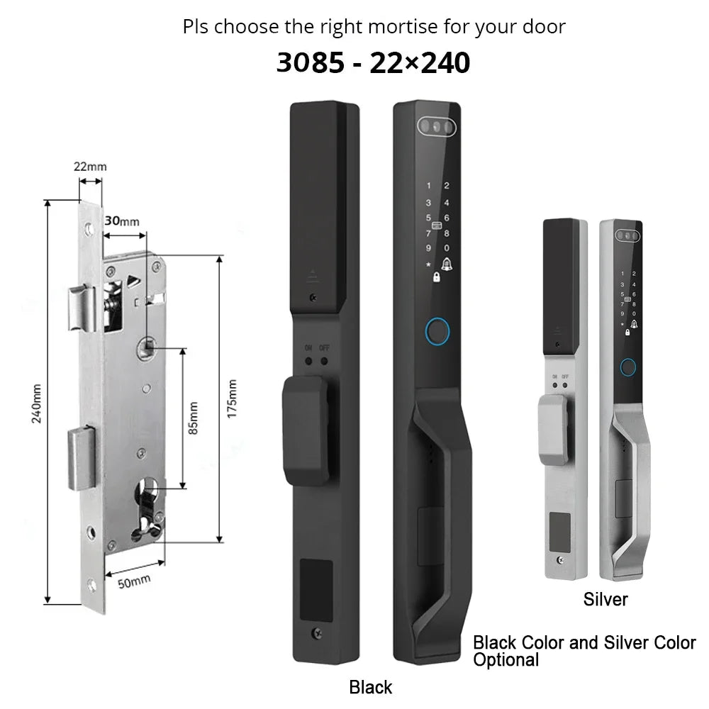 For Euro Mortise of 85/92 3D Face Recognition Smart Door Lock Tuya App Control IP68 Waterpoof Wifi Eletric Digital Smart Lock - QUORE