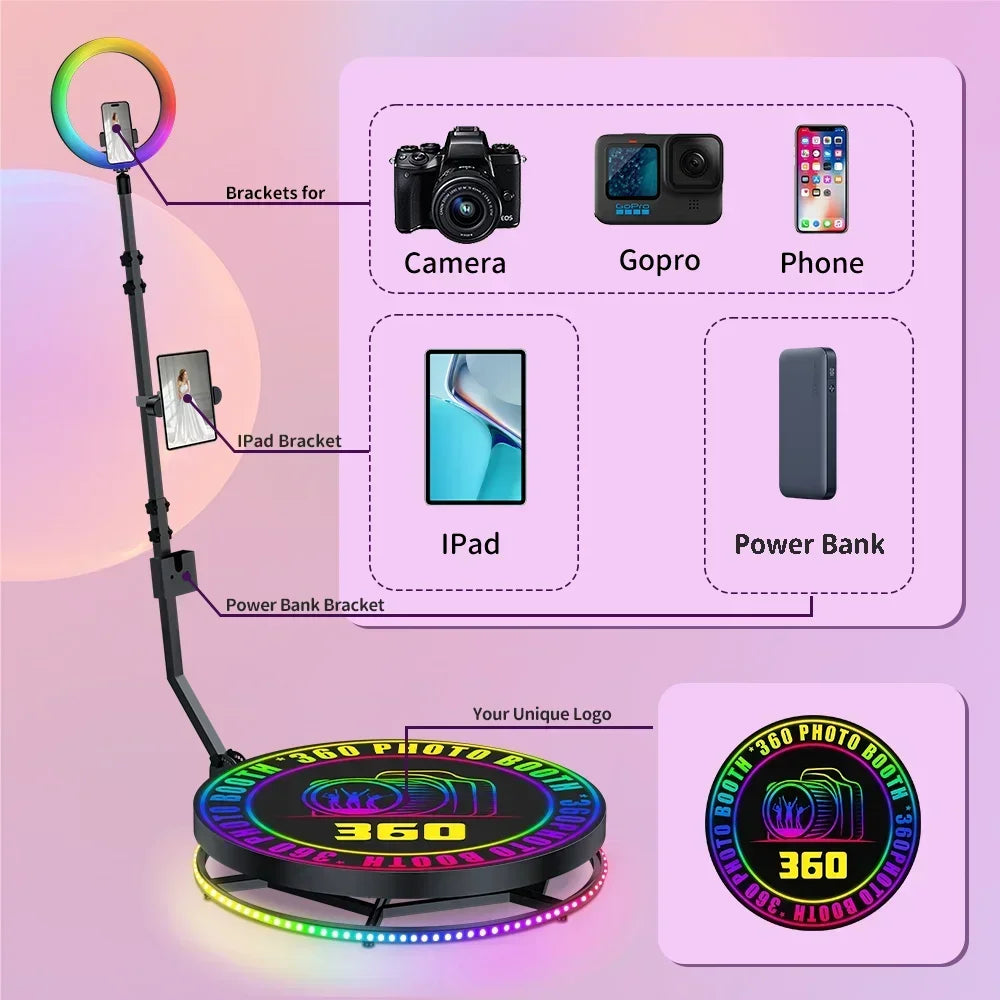 360 graden camera – 360 graden photobooth – 360 graden actiecamera – 360 graden event camera – 360 graden fotohoek – Draadloze Besturing – RGB LED Ringlicht Met 10 Helderheidsniveaus