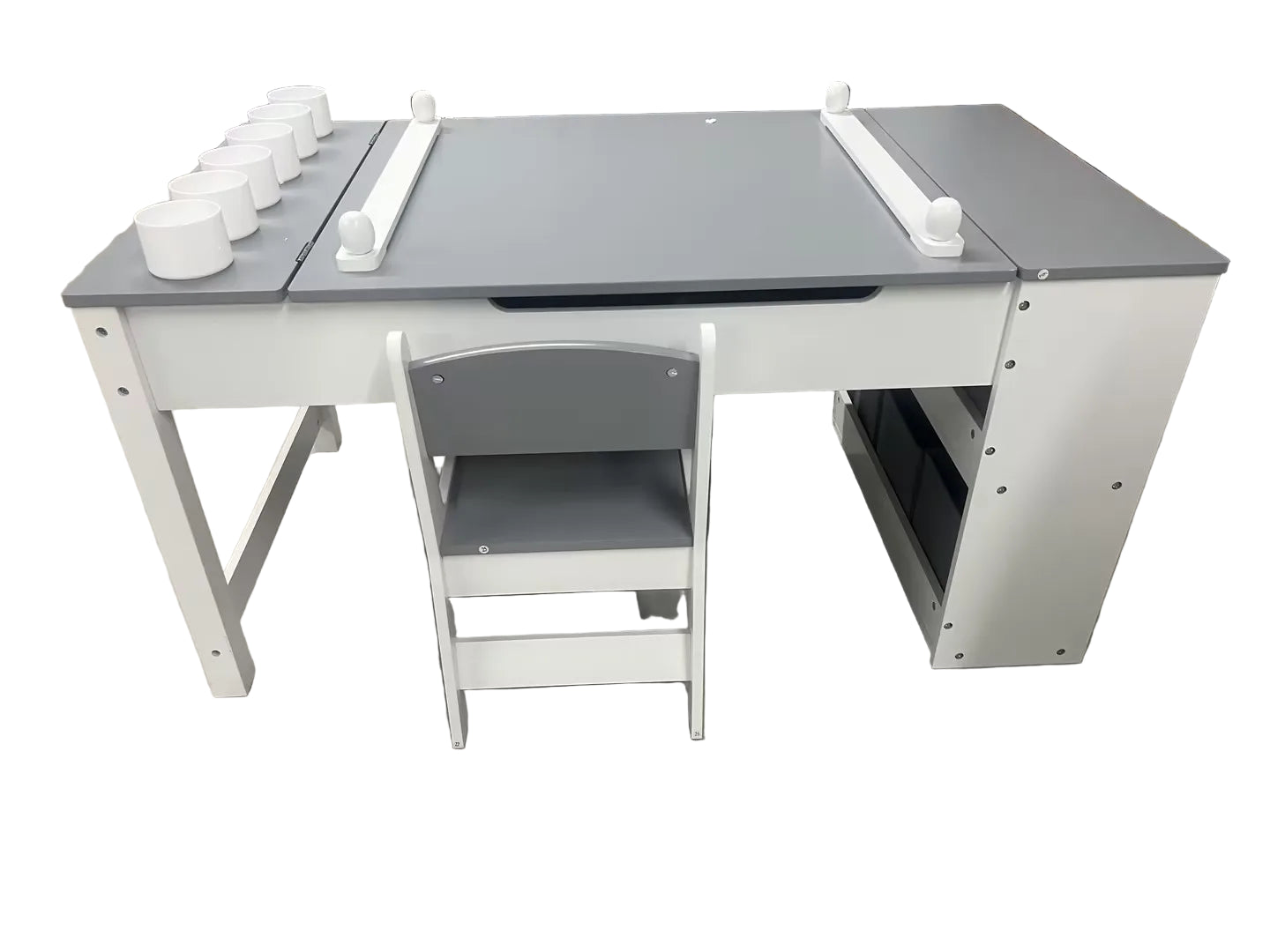Multifunctioneel 2-in-1 - Kindertafel En Stoel Set – Kids Tafel – Knutseltafel – Schildersezel – Activiteitentafel – Hout Met Opbergruimte - Grijs & Wit - QUORE