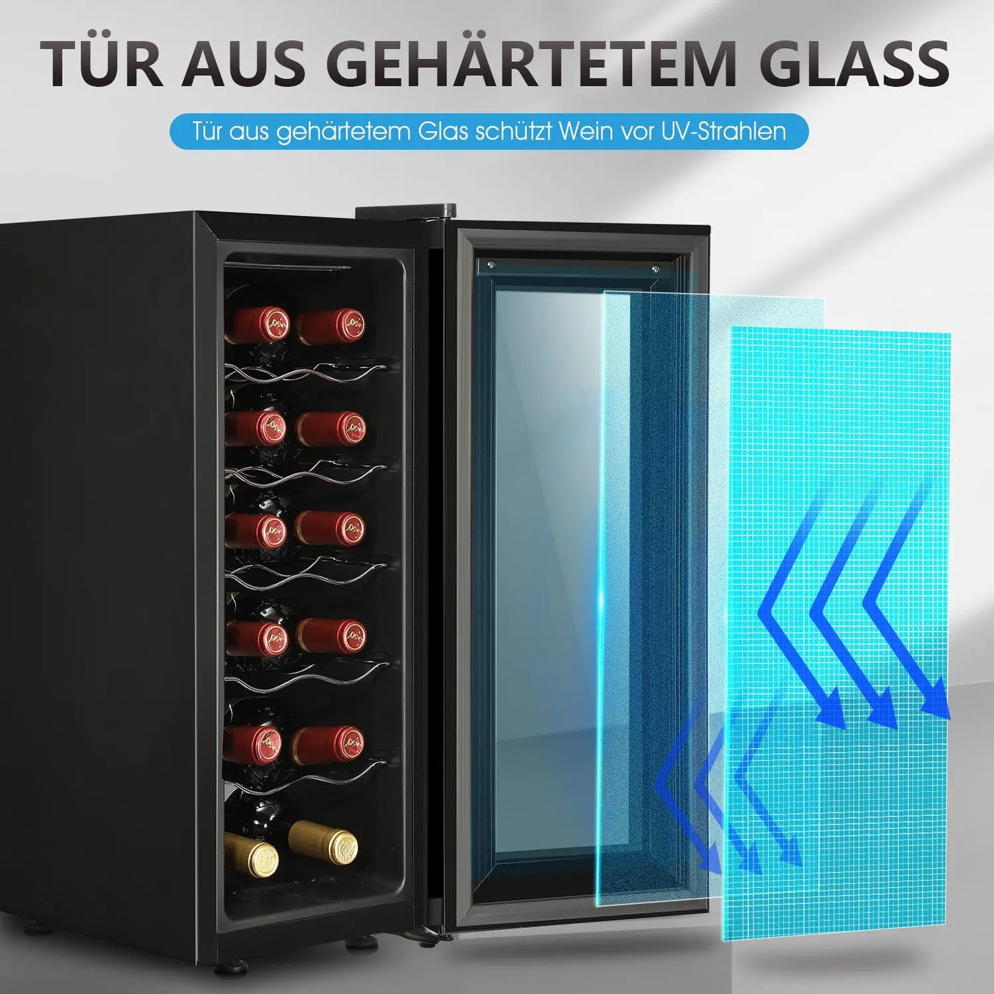 Wijnkoelkast – Wijnklimaatkast – Wijnkoeler – Flessenkoelkast – Drankenkoeler – 12 Flessen – RVS Frame Met Glazen Deur
