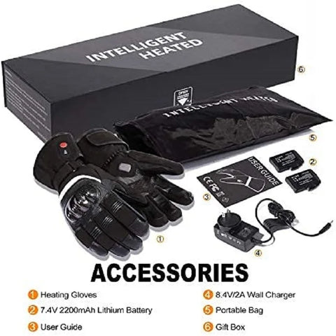 Savior Heat - Heated gloves - Electric heated gloves - Including rechargeable battery - Heated gloves - 7.4V - Waterproof - Windproof - Cotton, leather, PU - Unisex - Size L - Black