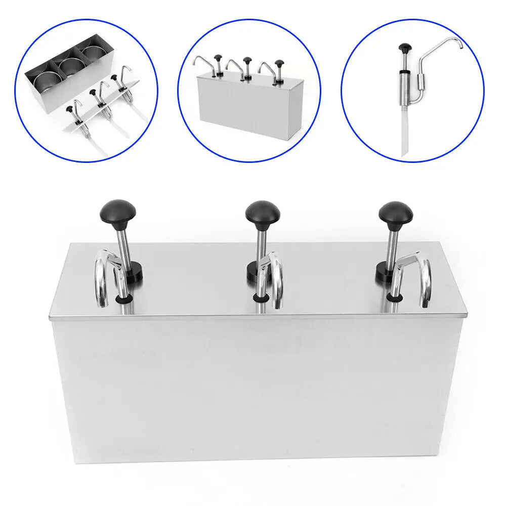 3-Kops Sauspomp – Sausdispenser – Saucenpomp – Sauzenverdeler – Vloeibare Saus Dosering – 4 Liter Per Kop – Roestvrij Staal