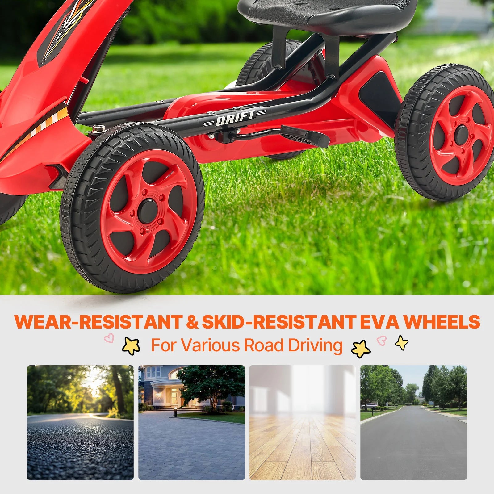 Kinder Go Kart - Skelter - Kart - 4-Wiel Off-Road - Pedal Kart - Verstelbare Zitting - voor Jongens & Meisjes - Voor Buiten - QUORE