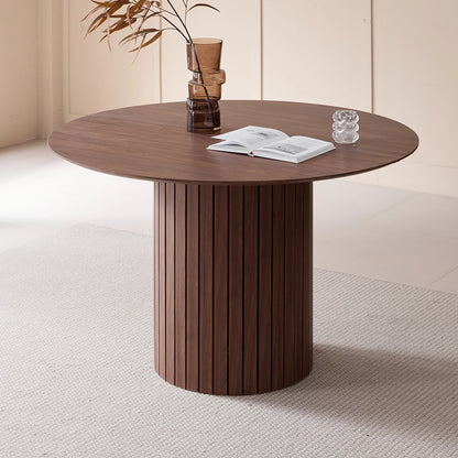 EGOONM Round Dining Table Nordic Table for 4 People, Circle Dining Room Table with Wooden Base, Round Kitchen Dinner Table 120CM