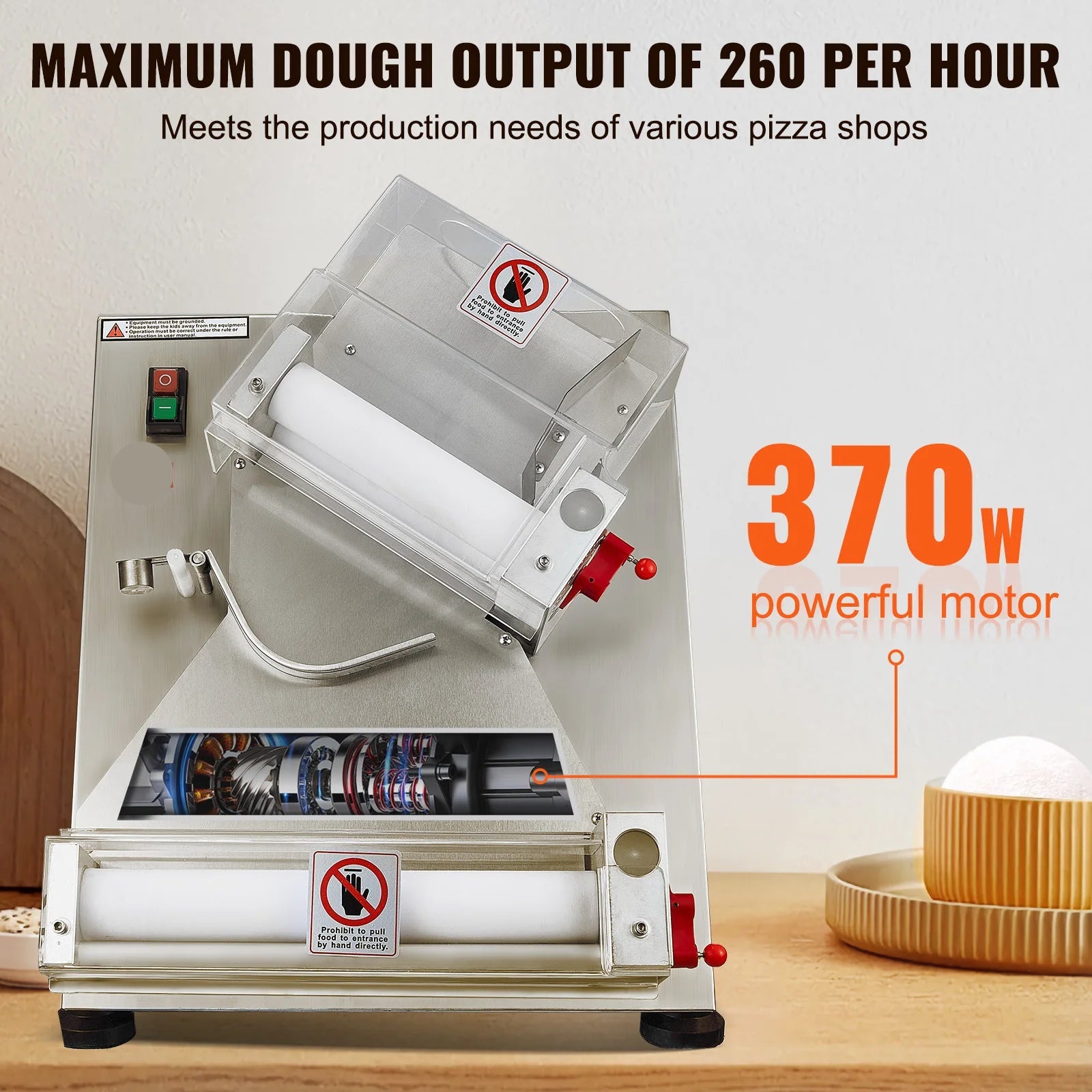 Pizza Deegroller – Elektrische Deegroller – Pizzaroller – Pizzadeeg Uitroller – Instelbare Dikte 1-5,5 Mm – RVS En Voedselveilige Kunststof - 390W 400 mm - QUORE