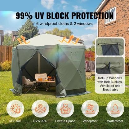 Partytent - Gazebo - Kampeertent - Opvouwbare - Handige Draagtas - Waterdicht en UV50+ Bescherming - met 6 Winddoeken en Mesh Ramen - 10x10ft Groen - QUORE