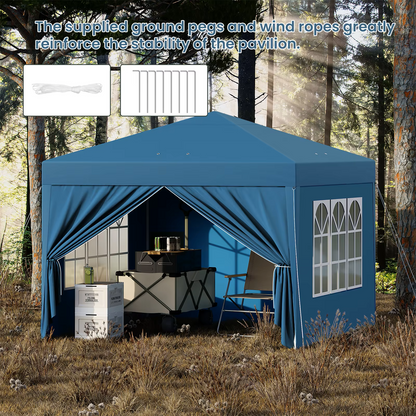 Paviljoen - Tuinpaviljoen - Partytent - Tuintent - Pop-up Kliksysteem - Stabiel - Vouwtent - met Zijwanden - voor 4-6 Personen - Opvouwbaar - Waterdicht - Winterbestendig - 50+UV-Bescherming - voor Tuin - Buiten - Achtertuin - 3 x 3 m - Blauw
