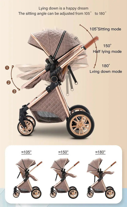 3-In-1 Kinderwagen – Reiswieg – Autostoeltje – Wandelwagen – Compact Opvouwbaar – Roestvrij Staal Frame – Geschikt Vanaf Geboorte - Beige