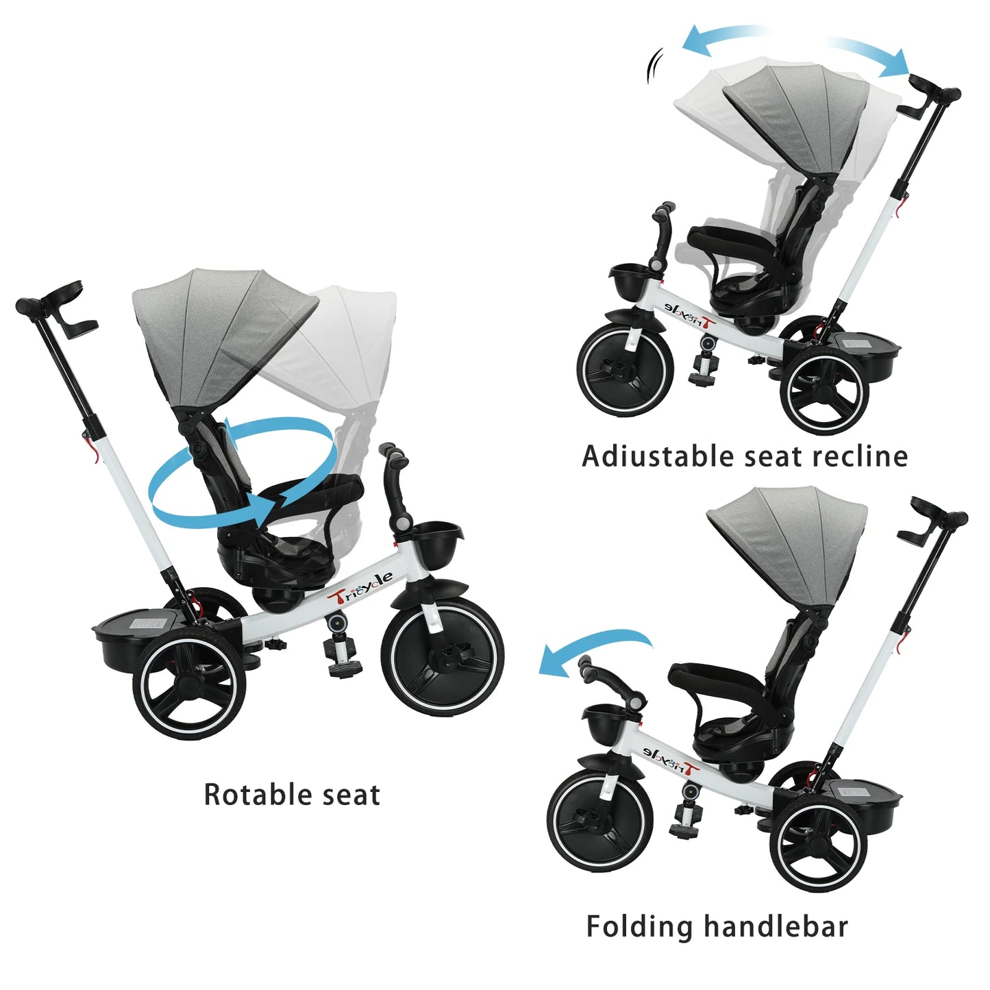 6-in-1 Baby Driewieler - met Duwstang - Driewieler - Kinderen Stuurfiets - Baby Wandelwagen - Verstelbare Zonnekap - Veiligheidsriem - Opvouwbare Pedalen - Verwijderbare Beveiligingsrek
