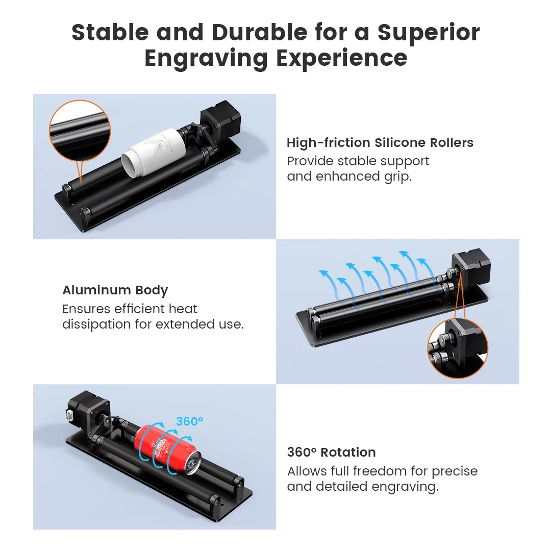 Rotary Roller Set – Draaibare Roller – Graveer Roller – Cilinderhouder – Rotatiehulpmiddel – Verstelbare Diameter 4-100 mm – Stabiel Metalen Ontwerp - QUORE
