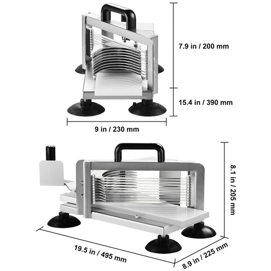 Tomatensnijder - Snijmachine - Handmatige Tomatensnijder - Groentesnijder  - Mandoline - frietsnijder -  0.38inch - Heavy-Duty RVS Snijmachine - Roestvrijstalen Voedselsnijmachine met Antislip Voeten