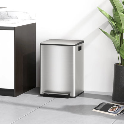 Vuilnisemmer - Afvalemmer - Prullenbak - Vuilnisbak - met Softclose-deksel - Afneembare Binnenemmer - Geurisolatie - Pedaalemmer - voor Keuken - Buiten - Badkamer - Kantoor - RVS - 20L - Zilver