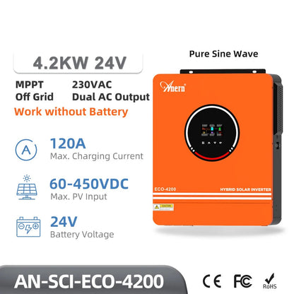Hybride Zonne-Energie Omvormer – Zonnepaneel Omvormer – Mppt Omvormer – Solar Inverter – Off-Grid Omvormer – 12V 24V 48V Systeem – Max 500V Input – Ingebouwde 120A Mppt-Lader