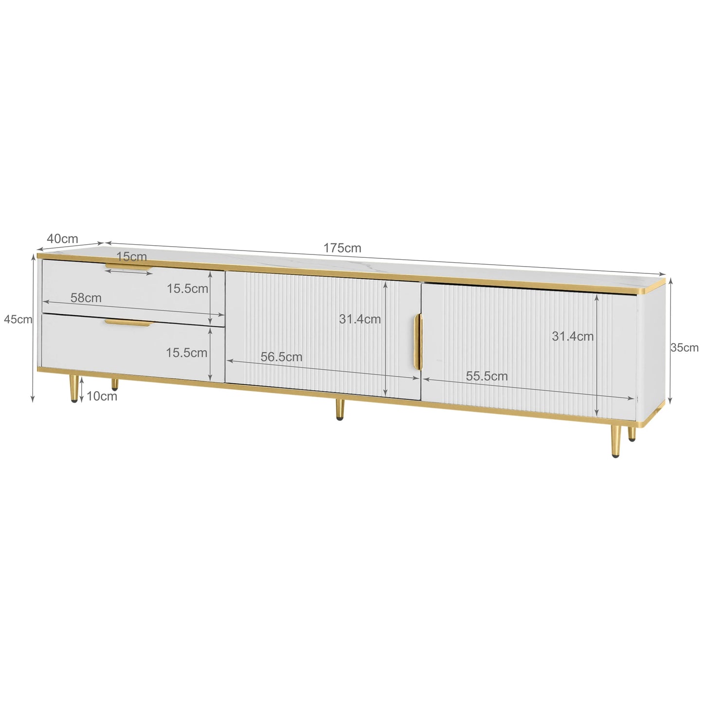 Tv-Kast – Tv-Meubel – Tv-Dressoir – Woonkamerkast – Marmeren Oppervlak – Ruime Lades