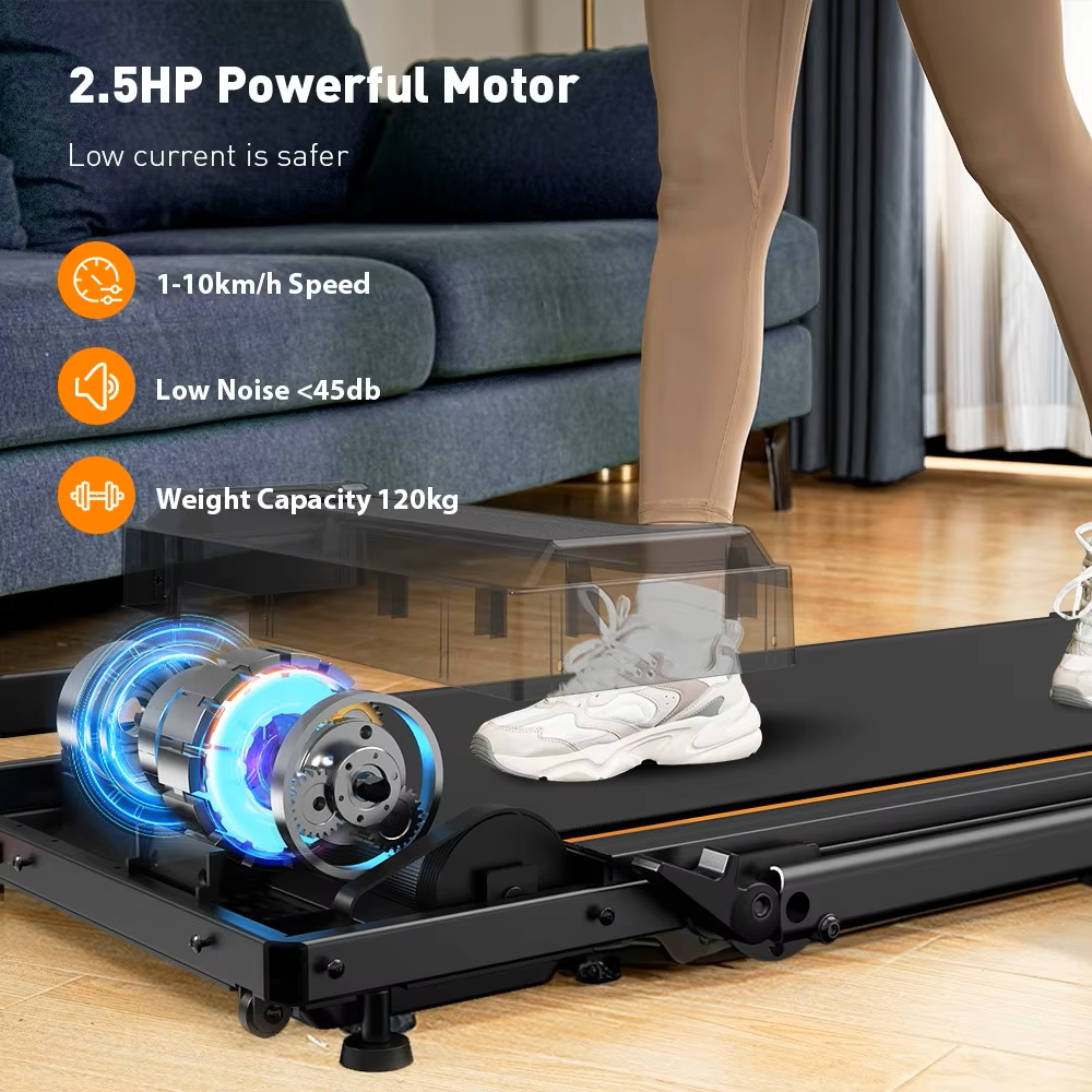 Loopband - Loopbanden - Wandelband - Walking Pad - Treadmill - Opvouwbaar - met LED-Display - Max Snelheid 1-6KM/h - 2.5 PK Motor - 40dB - 120kg Max. Belasting - 8 Lagen Loopgordels - 119.5 x 56 x 100.3cm - Zwart