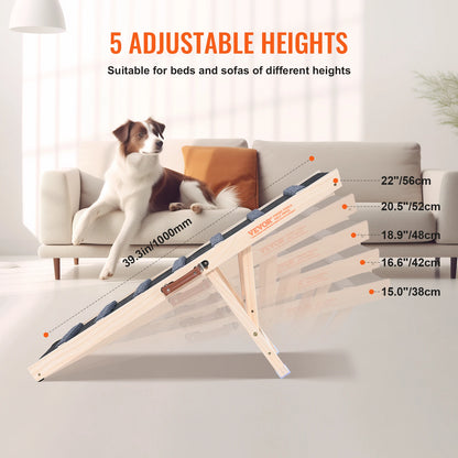 Ladder - Hondentrap - Hondenladder - Antislip - Oprijplaat -Hondenladder - Trap Hond - 39 Inch - Hoge Verstelbare Houten Oprijplaat Afneembaar - voor Kleine Oude Hond