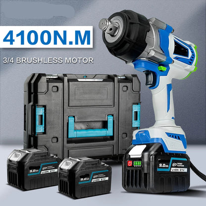Elektrische Momentsleutel – Momentsleutel Draadloos – Momentsleutel 18V – Momentsleutel Borstelloos – Momentsleutel 3/4" – Maximaal Koppel 4100 N.m – Oplaadbare Batterij - Zonder Batterij - Kunststof