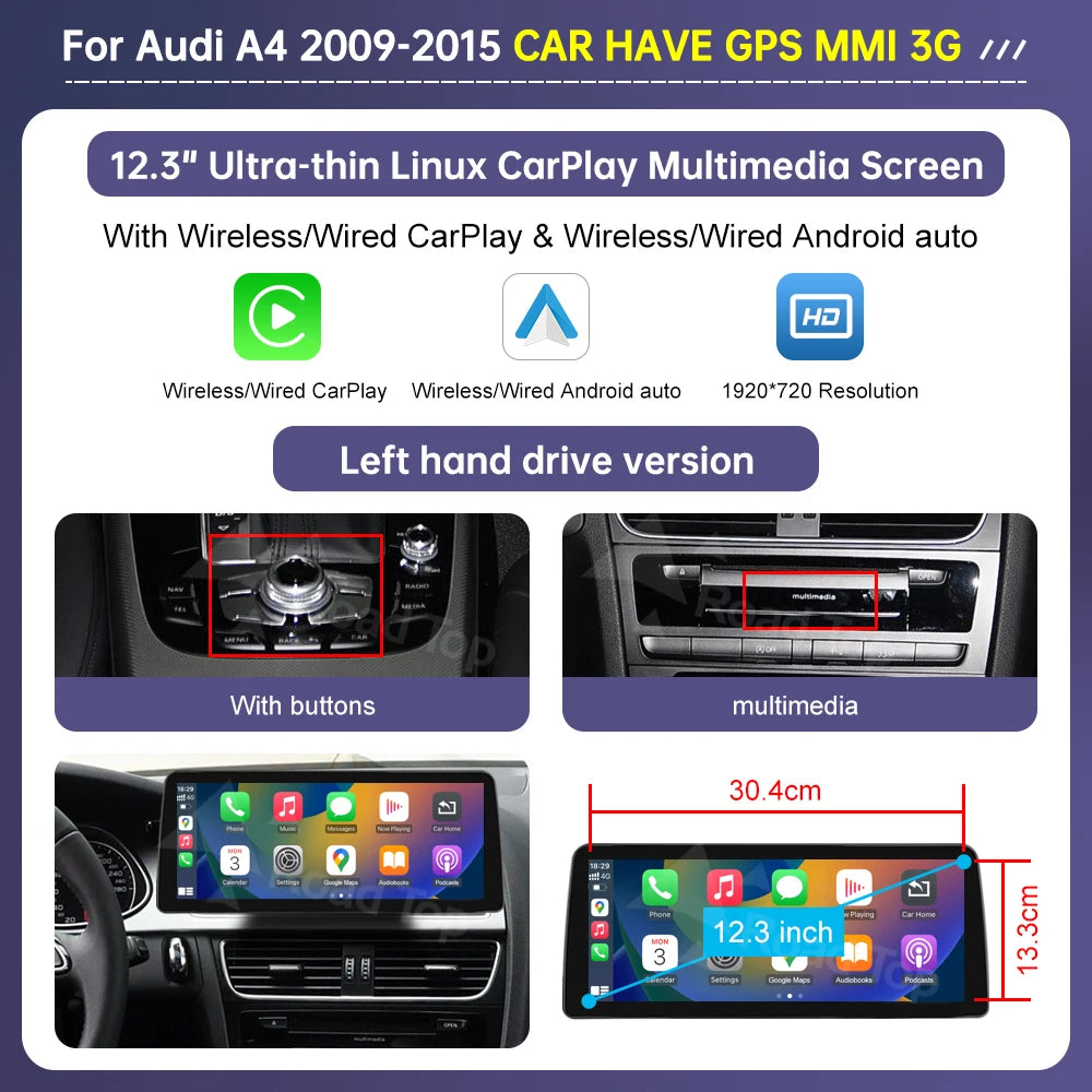 Multimedia Touchscreen Systeem – Carplay Scherm – Navigatie Radio – Android Auto Display – Achteruitrijcamera Ondersteuning – 10,25 Inch HD Touchscreen – Draadloze Connectiviteit – LHD Variant