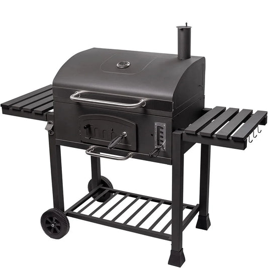 Houtskool BBQ Grill - Houtskool Barbeque - Barbeque - Rookoven Barbeque - BBQ - Extra Grote BBQ- met Houtskoollade en 2 Opklapbare Bijzettafels - QUORE