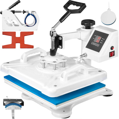 5-in-1 Hittepers - 12x15 Inch - Transferpers voor T-shirts, Mokken, Petten, Schoenen & Borden - Digitale LCD Display - 360° Rotatie - Dubbele Verwarming - Wit
