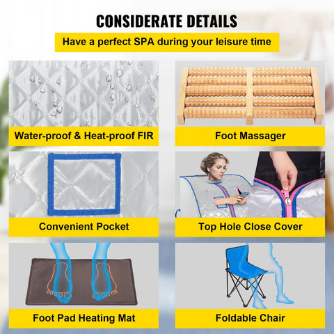 Vevor - Mobile Sauna - Mobile Spa - Including folding chair - Portable Sauna Cabin - Foldable Sauna - Portable Steam Cabin - Sauna Tent - Infrared Sauna - 220V - White