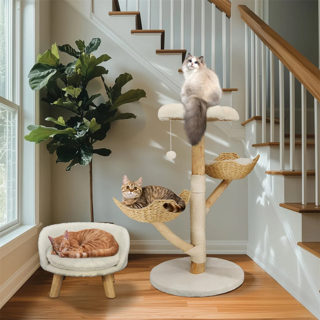 Kattenboom – Krabpaal – Klimboom – Speelcentrum – 111 Cm Hoog – Massief Hout – Afneembaar Kussen - 60 x 111 cm - QUORE
