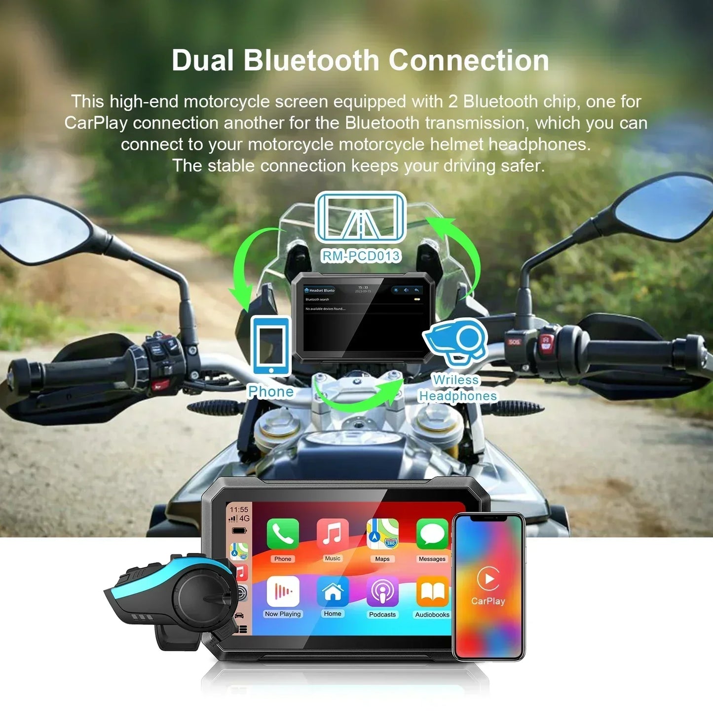 Motorfiets GPS – Motornavigatie – Motorhouders – Navigatie – Telefoonhouder – 7 Inch Waterdicht Scherm – Draadloze Apple CarPlay en Android Auto